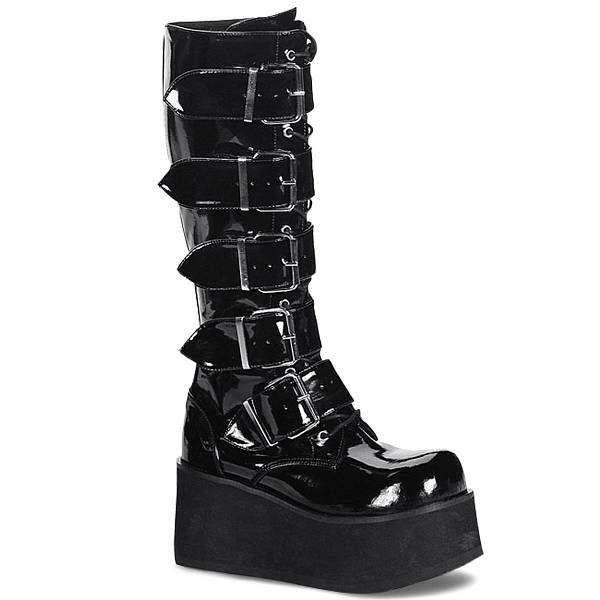 Demonia Men's Trashville-518 Knee High Platform Boots - Black Patent D7984-01US Clearance